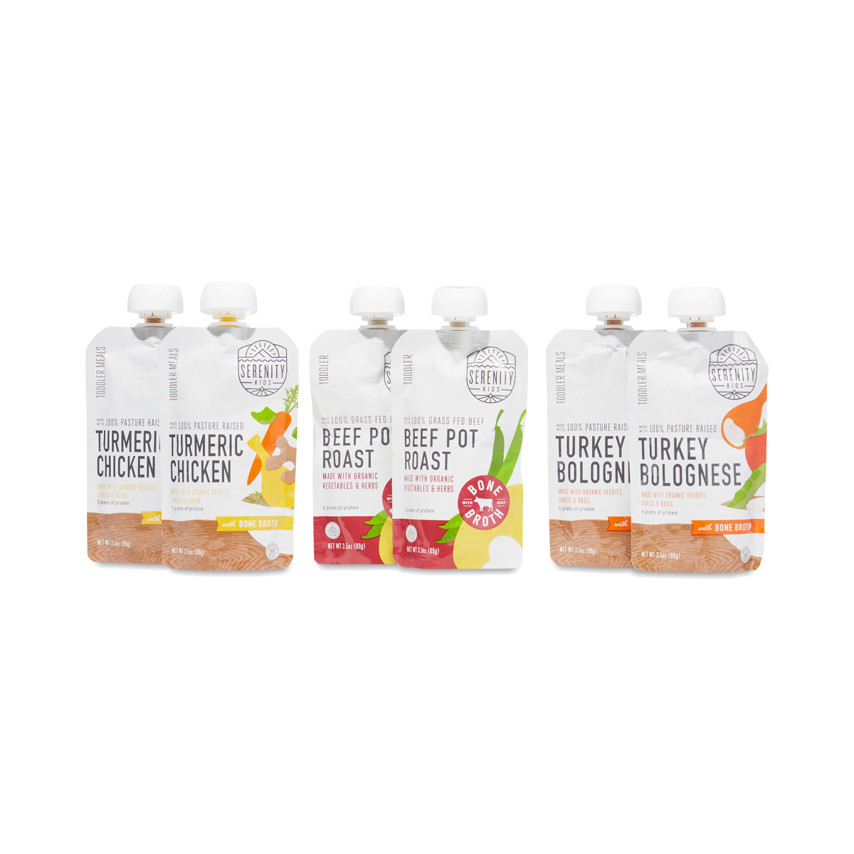 Serenity Kids Bone Broth Meal, Variety Pack 6 pouches (3.5 oz each)