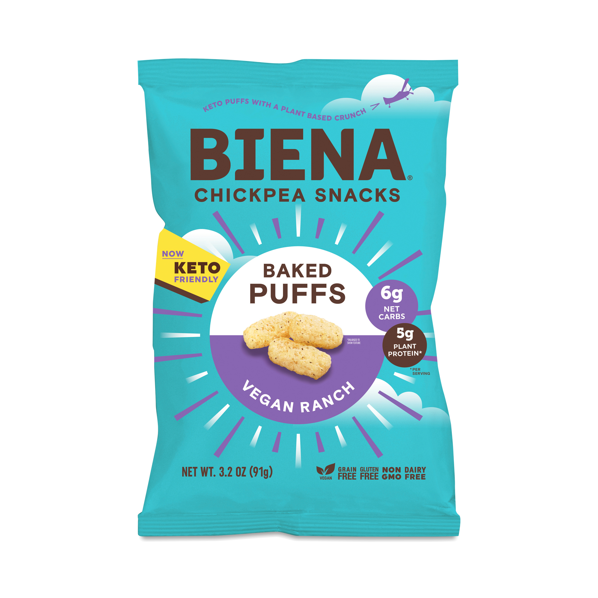 Biena Baked Puffs, Vegan Ranch 3.2 oz bag