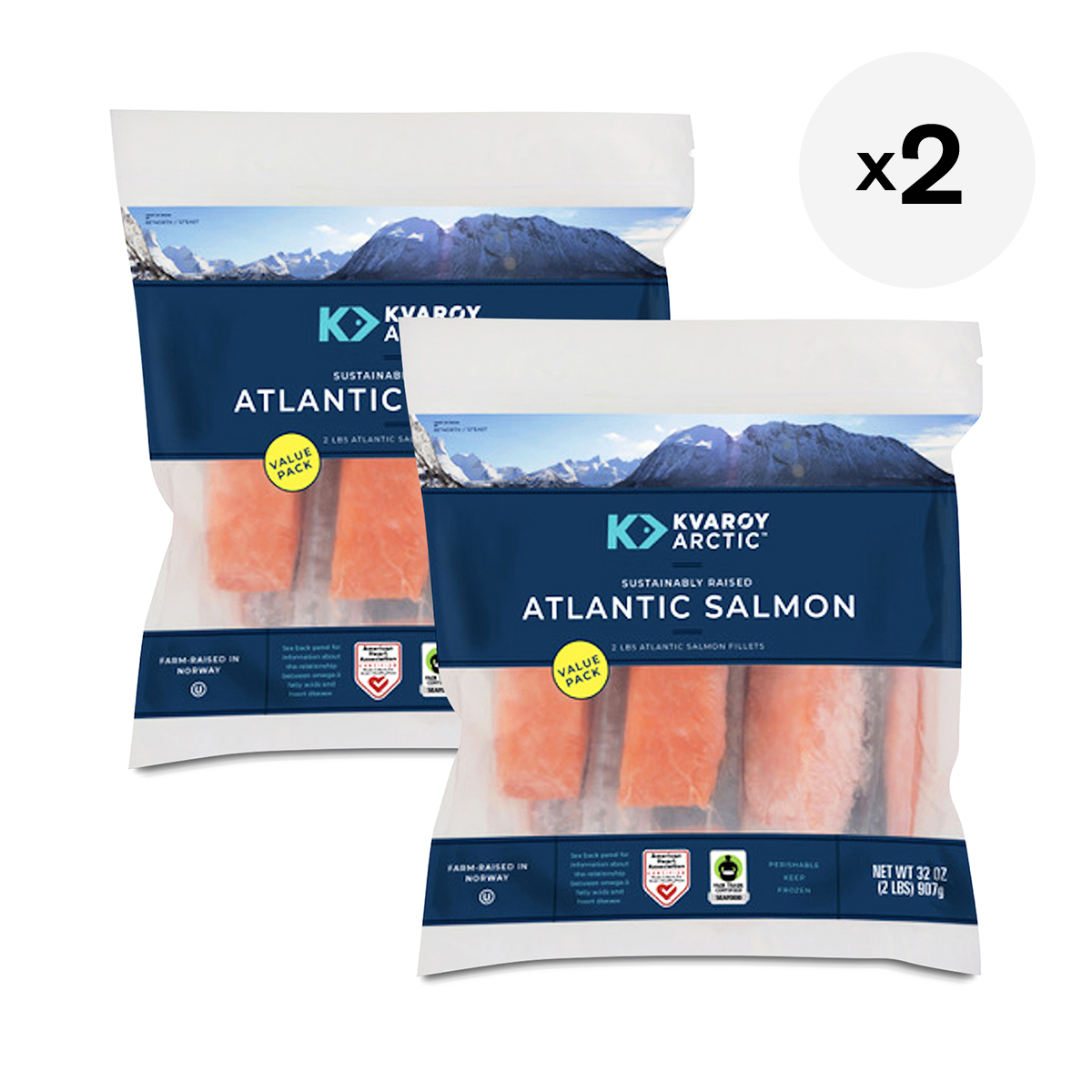 Kvaroy Salmon Norwegian Farmed Atlantic Salmon Portions, 2 Pack 2 x 32 oz packs