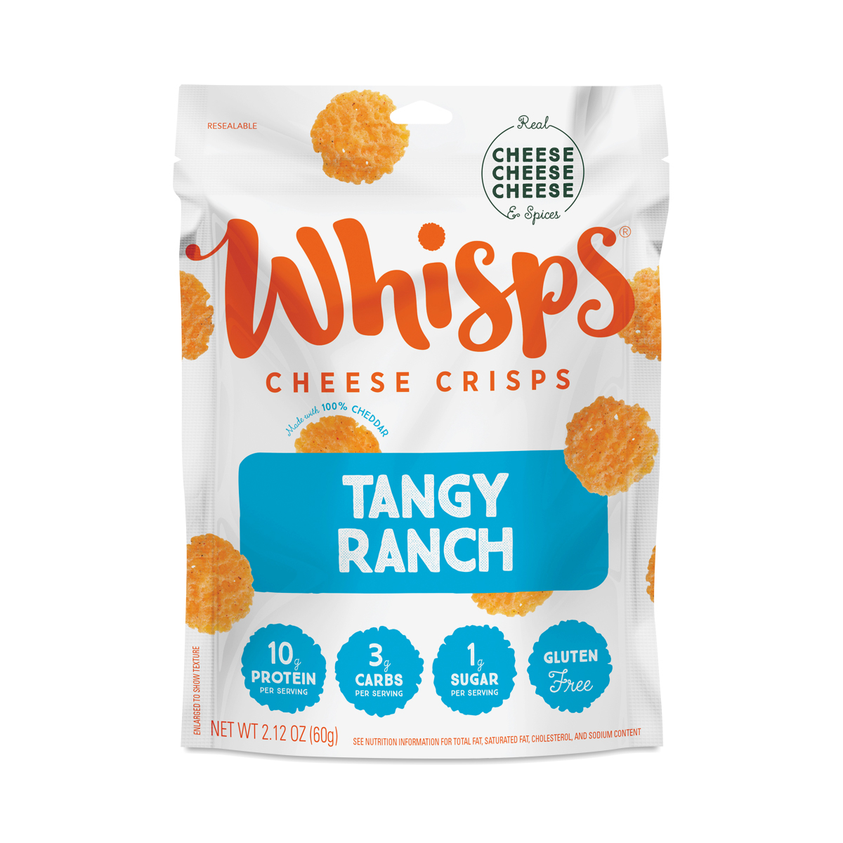Whisps Tangy Ranch Cheese Crisps 2.12 oz pouch