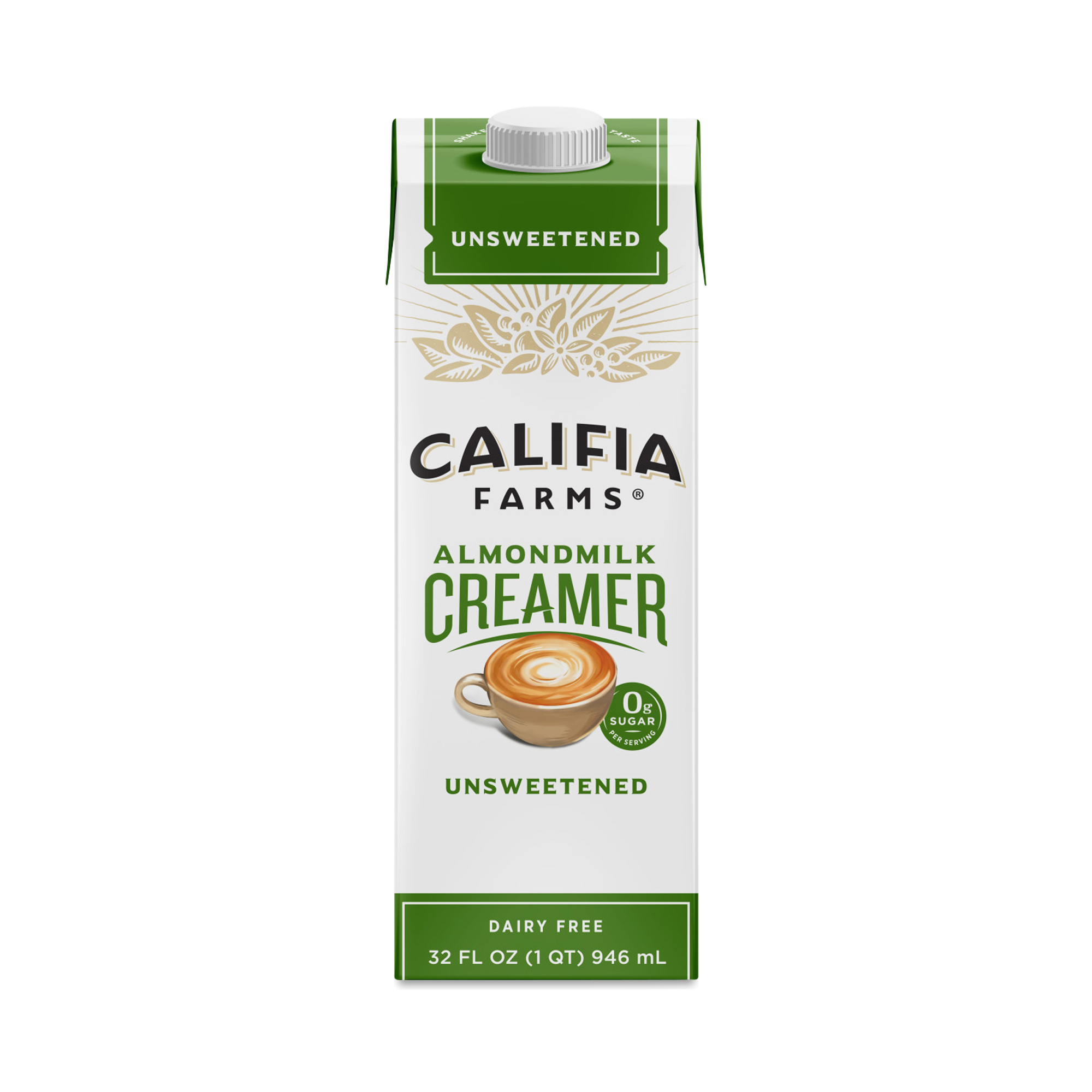 Califia Farms Almond Milk Coffee Creamer, Unsweetened 32 fl oz carton