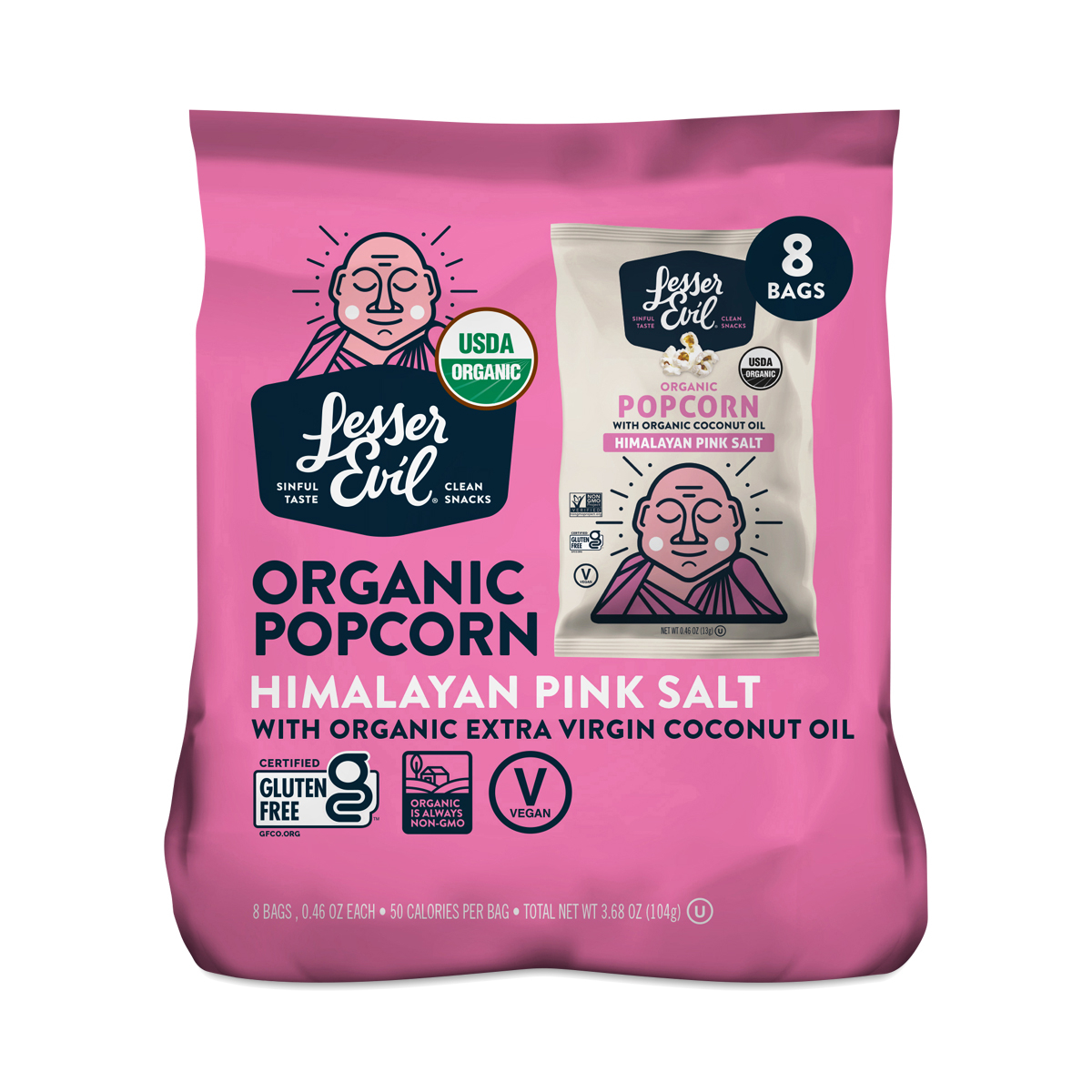 LesserEvil Organic Himalayan Pink Salt Popcorn Snack Pack  8 bags (0.46 oz each)