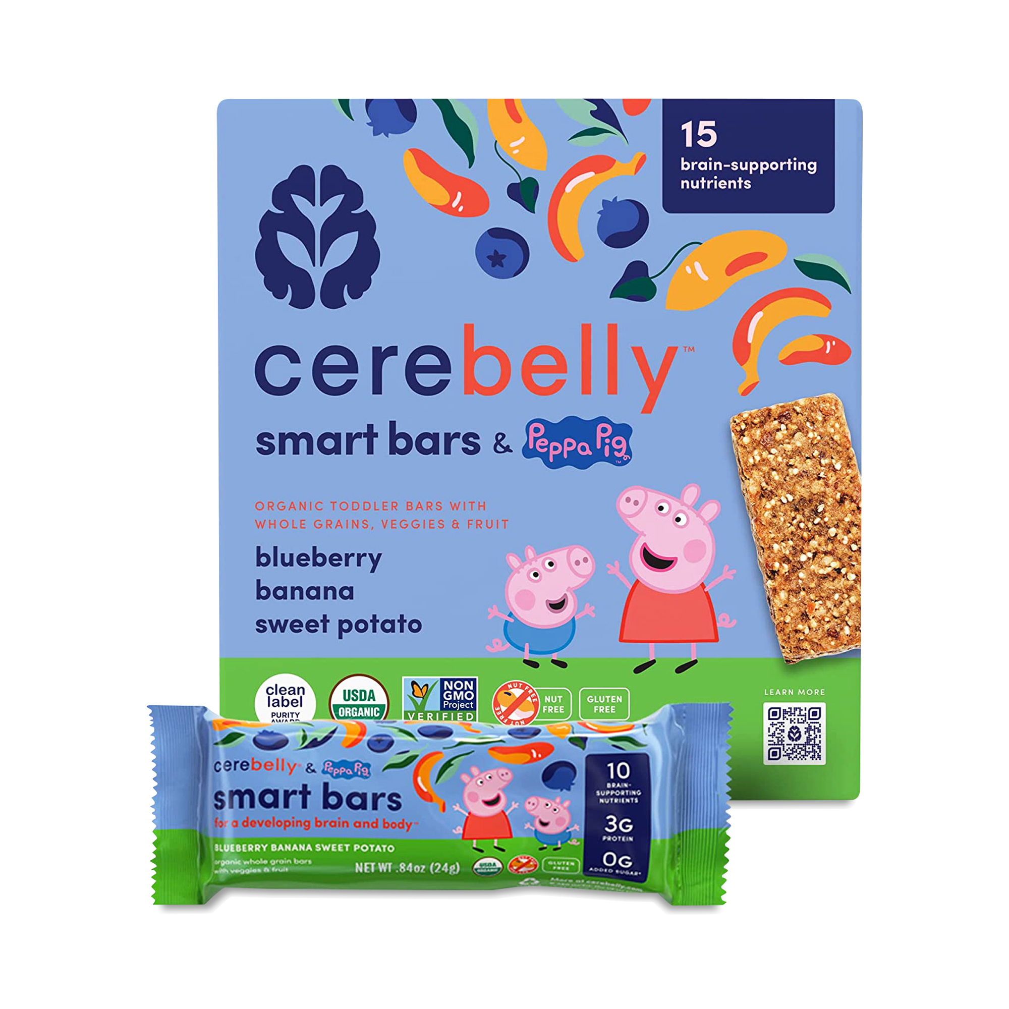 Cerebelly Peppa Pig Smart Bar, Organic Blueberry, Banana & Sweet Potato 5 bars (.84 oz each)