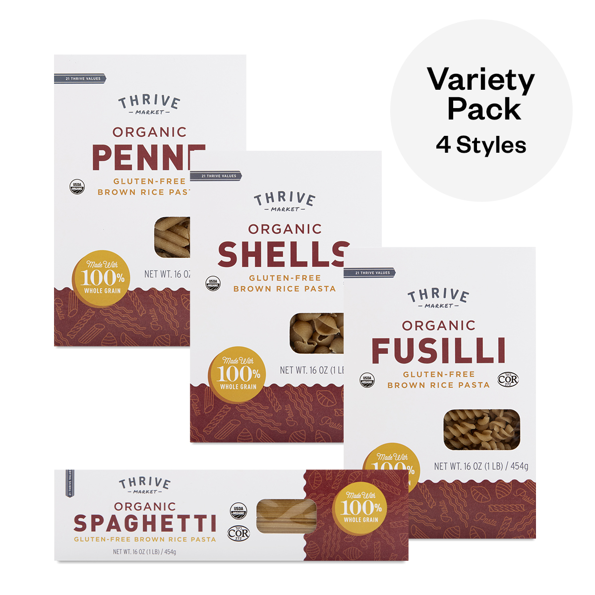Thrive Market Brown Rice Pasta Variety Pack 4 boxes